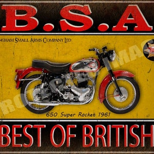 BSA 650 Super Rocket 1961, Vintage Retro style Motorrad, Metall, Blechschild, Plakatwandtafel