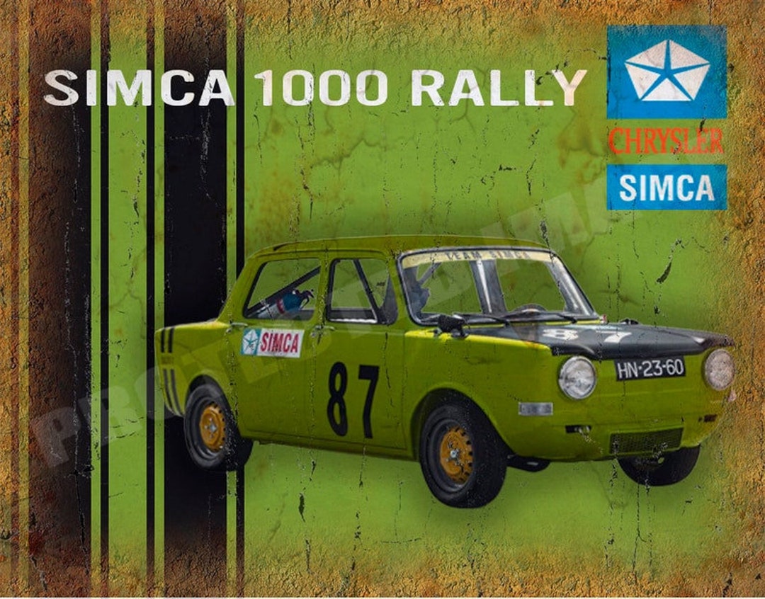 SIMCA 1000 RALLY , Vintage Retro Style , Metal , Tin Sign , Poster Wall ...