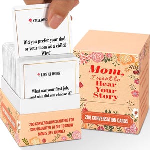 Mamma, voglio sentire la tua storia, divertenti regali di compleanno per la mamma da parte di figlia e figlio, 200 biglietti di conversazione per la mamma per condividere la sua storia sull'infanzia