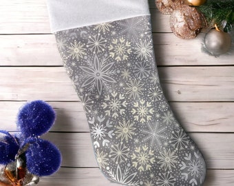 Silver and Gray Starburst Christmas Stocking | Traditional Christmas Stocking | Sparkle and Shine Holiday Decor