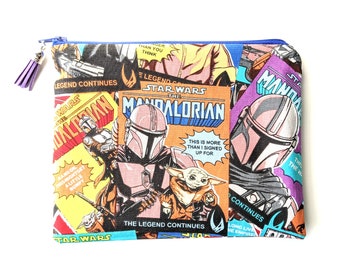 Star Wars Mandalorian and Grogu Comic Book Style Zipper Pouch for Back to School | Multiple Sizes