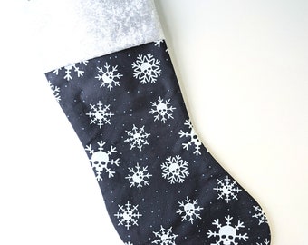 Skull & Snowflake Handmade Holiday Stocking | Hexmas Decoration | Halloween for Christmas Stocking