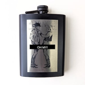 Vintage Gay Cowboy Poster 8oz Black Laser Engraved Flask