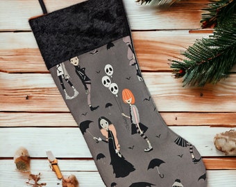 Goth Girl Creepmas Holiday Stocking | Gothic Christmas Decor| Black Christmas Stocking