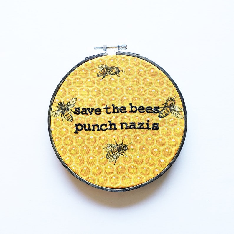 Save the Bees Punk Rock Homestead Anti-Fascist Embroidered Wall Decor immagine 1