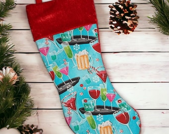 Christmas Cocktail Holiday Spirit Holiday Stocking | Unique Christmas Stocking | Candy Cane Stocking