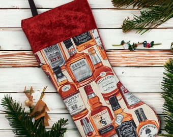 Whiskey Lover Holiday Spirit Holiday Stocking | Christmas Cocktail Decor| Barrel-Aged Whiskey