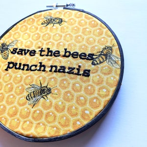 Save the Bees Punk Rock Homestead Anti-Fascist Embroidered Wall Decor image 2