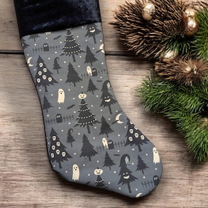 Halloween Town Spooky Tree Christmas Stocking | Gothic Holiday Stocking | Creepmas Christmas Decor| Black Christmas Stocking