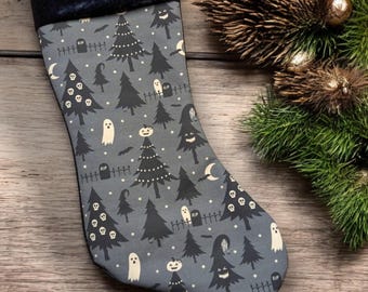 Halloween Town Spooky Tree Christmas Stocking | Gothic Holiday Stocking | Creepmas Christmas Decor| Black Christmas Stocking