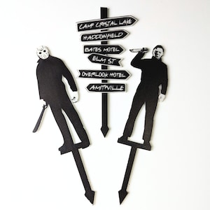 Horror Movie Character Plant Stake - Jason Vorhees, Michael Myers, Horror Cities Street Sign