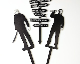 Horror Movie Character Plant Stake - Jason Vorhees, Michael Myers, Horror Cities Street Sign