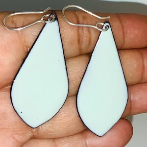 Pale Green Teardrop Enameled Large Earrings