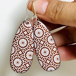 Striking Pattern Teardrop Enameled Large Earrings