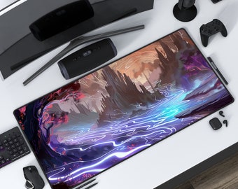 マジックレイラインストリーム | ファンタジーデスクマット | Lofi マウスパッド | 保護プレイマット | 仕事、ゲーム、オフィス、自宅 | ステッチエッジ | 3 つのサイズオプション
