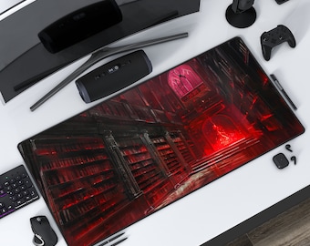 ヴァンパイアの書斎 | ゴシック デスクマット | ブラッド レッド マウスパッド | 保護プレイマット | 仕事用ゲーム オフィス ホーム | ドラキュラ | キャッスルヴァニア | 3 つのサイズ オプション