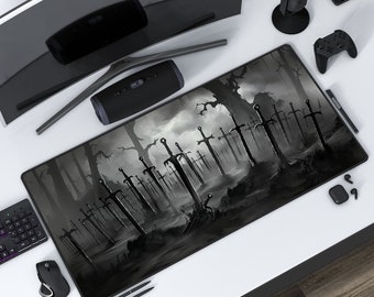 剣のフィールド | ブラック ゴシック デザイン | エルドレインの荒野にインスパイアされた | デスクマット | マウスパッド | 保護プレイマット。