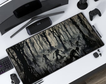 ゾンビ スワンプ | ブラック ゴシック デザイン | ホラー インク デスクマット | ダーク マウスパッド | 保護プレイマット | ステッチ エッジ | 3 サイズ