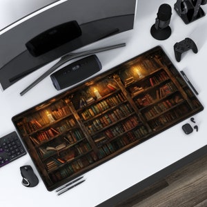 Dark Academia Bookshelf | Witchy Deskmat | Library Mousepad | Protective Playmat | Work Game Office Home | Mystic Decor | 3 Size Options