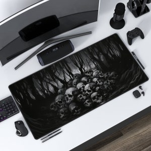 Dark Skull Forest | Black Gothic Design | Deskmat | Mousepad | Protective Playmat | Home Office or Tabletop Ready