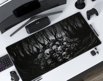 ダークスカルフォレスト | ブラックゴシックデザイン | デスクマット | マウスパッド | 保護プレイマット | 自宅オフィスまたは卓上で使用可能