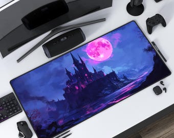 Gothic Vampire Castle Desk Mat | Red Moon, Spooky Gaming Mousepad
