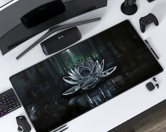 ガラスのロータス | ブラックダークゴシックデザイン | マジックザギャザリングにインスパイアされた | デスクマット | マウスパッド | 保護プレイマット | ゲームオフィスやテーブルに最適