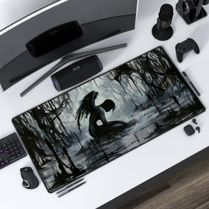 Angel of Despair, Ink Art | Black Dark Gothic Design | Swamp Inspired | Deskmat | Mousepad | Protective Playmat | Office or Tabletop Ready