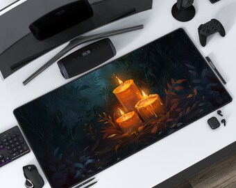 暗闇のキャンドル | ダークアカデミアデスクマット | ネイチャーマウスパッド | 保護プレイマット | 仕事用ゲームオフィスホーム | ステッチエッジ | 3つのサイズオプション
