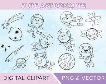 Cute Astronaut Clipart Images, png and vector, animal astronaut, Cute Astronauts, Astronaut Digital Stamps, digital clip art, clip art