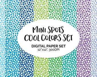 Digital Cool colors mini spots scrapbook paper set, digital scrapbooking, geometric paper, abstract shapes, cool palette set, spots