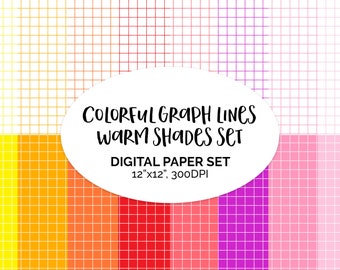 Digital Warm colors graph lines scrapbook paper set, digital scrapbooking, geometric paper, graph paper, geometric lines, warm colors set