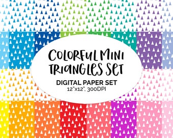 Digitale Regenbogen Farben Mini Dreiecke Scrapbook Papier Set, digitales Scrapbooking, geometrisches Papier, tgeometrische Formen, Regenbogen Set, Dreiecke