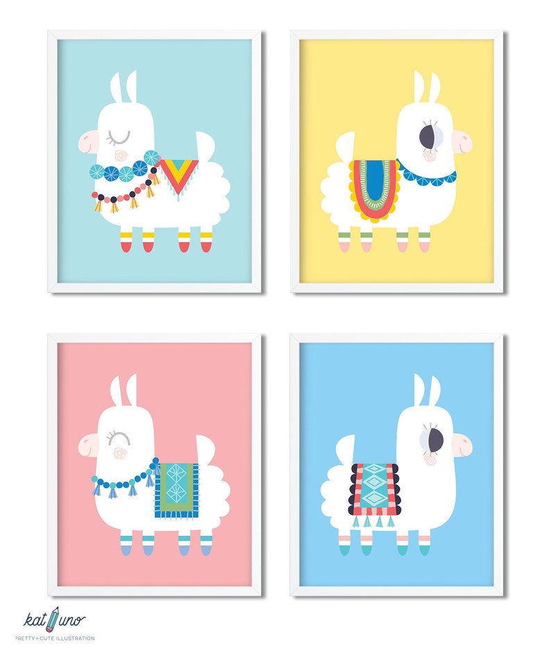 Printable baby llama wall art llama art set cute baby llama | Etsy