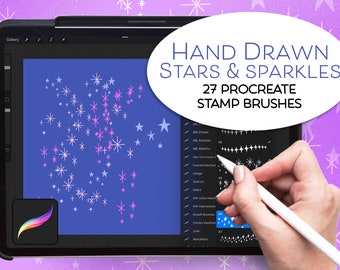 Procreate Digital stars and sparkles stamp brushes, hand drawn illustrations, digital stamps, stars and sparkles, procreate brush set, stamp