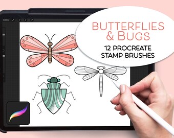 Procreate Digital BUG and BUTTERFLY stamp set,  cute and pretty, digital stamps, decorative stamps, procreate, cute bugs, fun stamps