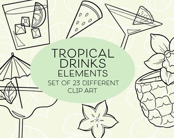 Digital stamp set of mixed drinks, digital clip art set, hand drawn illustration, digital stamps, decorative stamps, printable, tropical