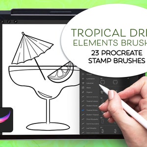 Procreate Digital stamp set tropical drink illustrations, hand drawn illustrations, digital stamps, decorative stamps, procreate, drinks image 1