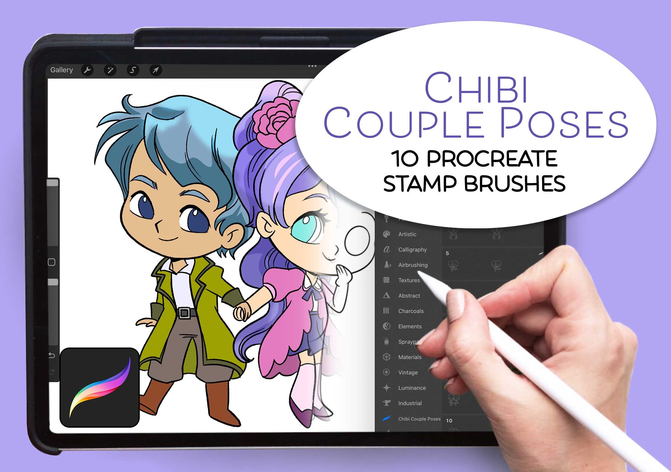 Procreate Chibi Poses Stamps, Couple Poses, Anime Figure Stamps