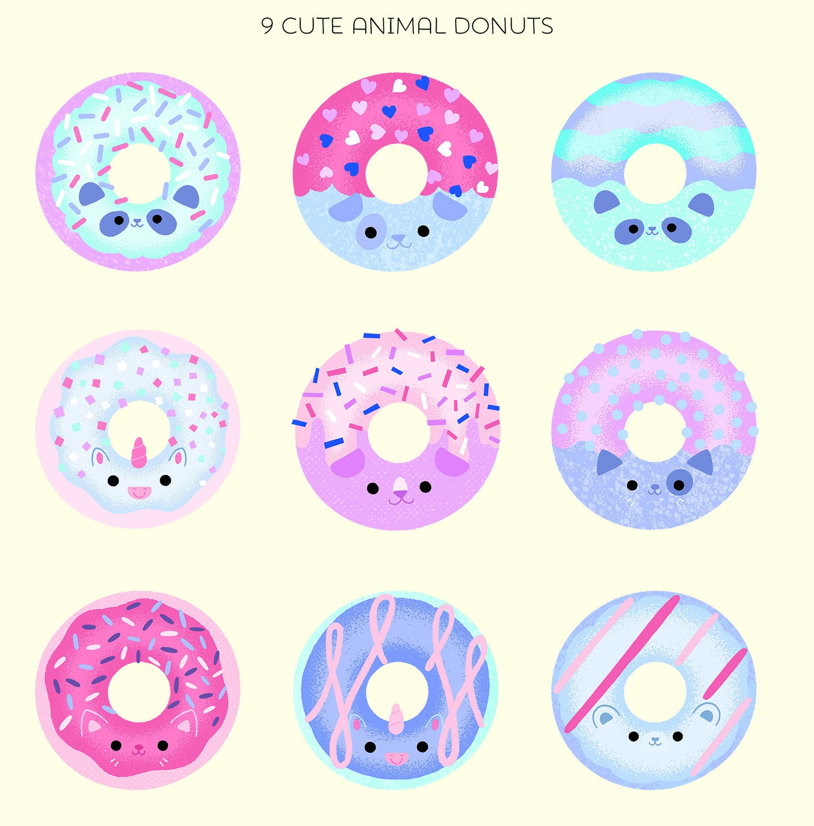 Kawaii Animal Donut Clip Art Cute Clip Art Set Cute Donut Etsy