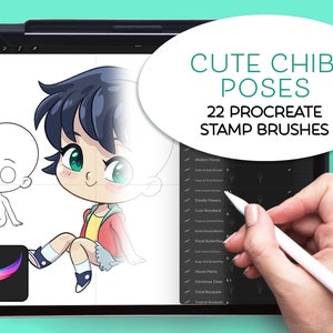 Procreate Digital Stamp Set CUTE POSES Kawaii Chibi Anime 