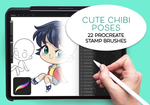 Procreate Digital Stamp Set CUTE POSES Kawaii Chibi Anime 