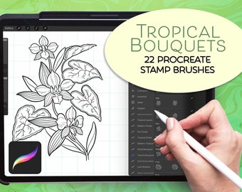 Procreate Digital stamp set tropical bouquets stamps, flower and leaves, digital stamp, procreate brushes, procreate, illustration, clip art