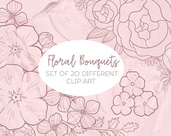 Digital stamp set floral bouquets, digital clip art set, hand drawn illustration, digital stamps, decorative stamps, printable, flowers