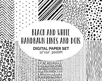 Black and White Hand Drawn Seamless Digital Paper Monochrome - Etsy