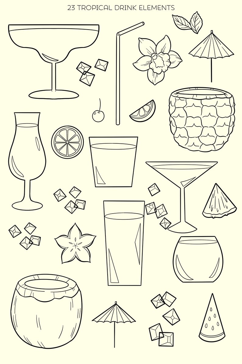 Procreate Digital stamp set tropical drink illustrations, hand drawn illustrations, digital stamps, decorative stamps, procreate, drinks image 2