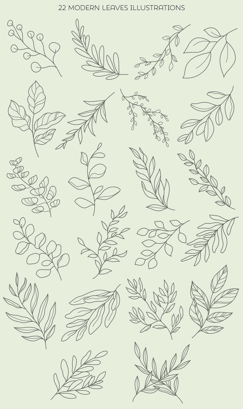 Digital Stamp Set Modern Leaves Digital Clip Art Set Modern - Etsy