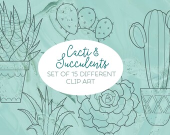 Digital stamp set cactus cacti and succulents, digital clip art set, hand drawn illustrations, digital stamps, decorative stamps, printable