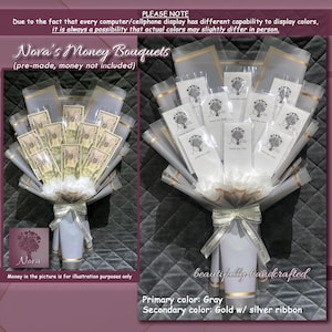 GRAY Pre-Made DIY Money Bouquet for Any Special Occasion  | Mother&#39;s Day, Birthday, Anniversary, Holiday, Graduation, Valentine