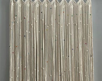 Colorful Beaded Macrame Curtain: Bohemian Room Divider